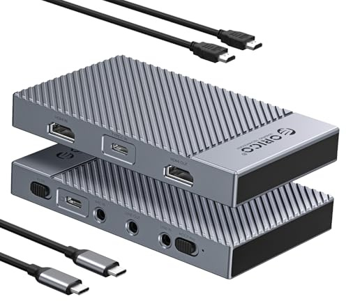 ORICO IS6 4K Portable HDMI Capture Card for Streaming, Dual 4K@60Hz Inputs, USB C Game Capture Card with Audio Ports Compatible with PS5, Xbox, Switch, OBS Recording, Works on PC, Mac, Laptop, iPad