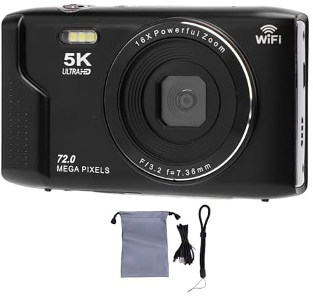 Appareil Photo Numérique Rétro 5K, Appareil Photo AF Vlogging 72MP avec WiFi et écran de 2,8 Pouces, Appareil Photo Portable Compact 16x Zoom, pour Les Débutants, Adolescents (32GB)
