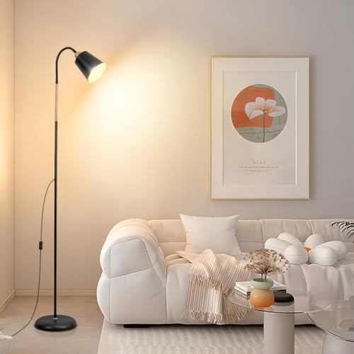 Amdelne Black Floor Lamp, Height Adjustable Metal Floor Light Corner Lamp, Industrial Rustic Farmhouse Standing Lamp, Indoor Task Lighting Reading Floor Lamps for Living Room, Bedroom, E27 Socket