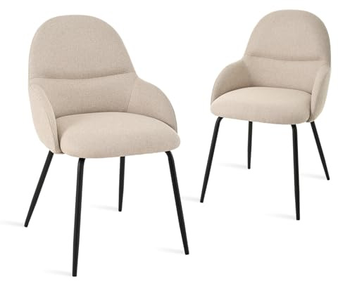Goeurvant - Set di 2 sedie per sala da pranzo con braccioli – Sedie ergonomiche imbottite, moderne sedie da cucina con rivestimento in lino e gambe in metallo, sedie imbottite per soggiorno, sala da