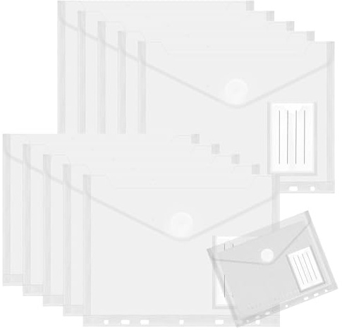 10 Stück Dokumententasche A5,Sammelmappen Transparent,Wasserdichte Dokumentenmappe,7 Löcher Umschlagmappen zum Abheften,Dokumententasche mit Etikettentasche,Mappen für Dokumente Organisieren (23x18cm)
