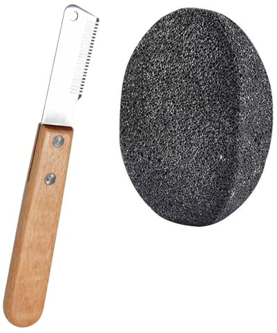 Pet Grooming Stripping Tool Set, Dog Stripping Knife with Wooden Handle & Stripping Stone for Dogs,Hand Stripping Tools for Wire Haired Dogs, Natural Pumice Grooming Stone for Terrier Breeds