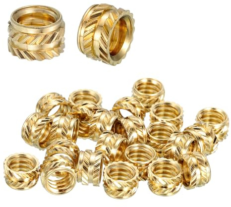 sourcing map 15 Pcs Threaded Inserts, 1/4-20UNC x 5 l x 8mm OD Pure Brass Knurled Nuts Female Threaded Heat Set Inserts Embedment Nut for 3D Printing Components and Plastic Materials
