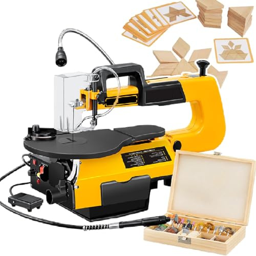 Sushangmao Sega A Traforo da 16 Pollici/Sega A Traforo A velocità Variabile - con Ampio Tavolo da Lavoro Inclinabile E 10 Lame | velocità Continua 550-1650 SPM, Motore da 180 W Multi-FunctionModel