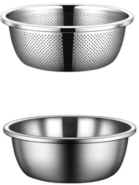 Colador microporoso de dos piezas, cuenco grande de acero inoxidable 304 a juego para colar pasta, lavado de frutas, drenaje de verduras