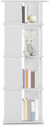 QUIOTUIR Bücherregal, 360 Grad drehbar, 4 Ebenen, Traglast 50 kg, Regal zur Aufbewahrung von Büchern, Handwerk, Sammlerstücken, Pflanzen, Puppen, 40 x 40 x 127 cm (weiß)