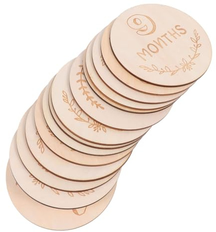 HIAKDOFT 14pcs Wooden Monthly Milestone Cards Month Ornaments Photo Props Set for Memory Keepsake Newborn Photography