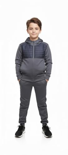 Set di tute per ragazzi, abbigliamento sportivo per bambini in due pezzi, Acciaio/Navy, 7-8 Years