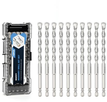 MOXPIFY 10pcs Concrete Drill Bits, 10mm x 150mm Masonry Drill Bit Set for Impact Drill/Driver, Hex Shank