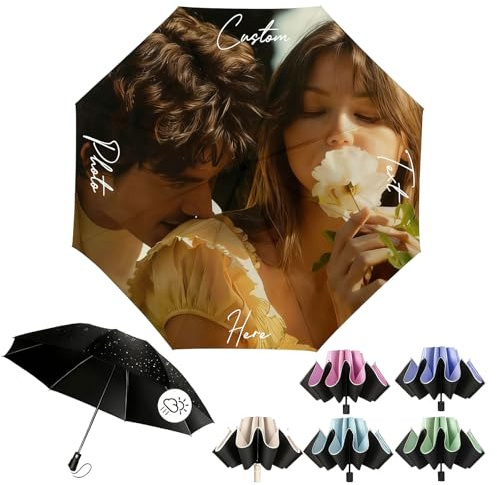 AuraWeave Personalisierter Regenschirm mit Text/Logo/Bild, individuelles Design, tragbarer Klappschirm, Geschenke für Familie, Paare, Freunde, ideal für Unternehmenswerbung