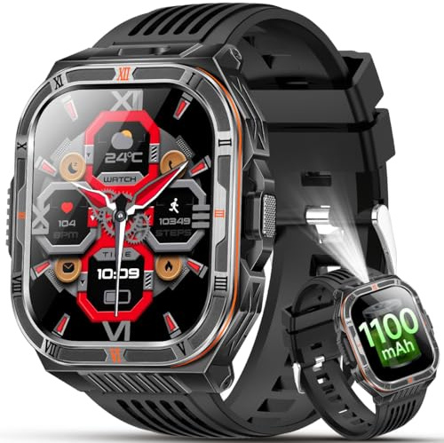 2026 Nuovo Smartwatch Uomo,1100mAh/2.01 Smartwatch Militare Uomo Fitness Con Bluetooth,110+ Modalità Sportive Orologio Intelligente Fitness Con Cardiofrequenzimetro/SpO2/ Bussol/Torcia, iOS Android