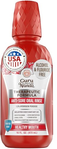 GuruNanda Mouth Sore & Canker Sore Rinse – Fast-Acting Relief for Oral Irritation, Cuts & Gum Discomfort – 1.5% Hydrogen Peroxide Oral Rinse – Alcohol-Free, Winter Mint, 16 oz