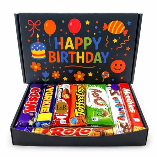 Happy Birthday Chocolate Gift Box | 8 Full Sized Bars | Letterbox Gifts | For Kids | Him | Her | 18th 21st 30th 40th 50th Birthday |
