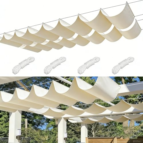 Einziehbar Welle Sonnensegel Verstellbar Wellenmarkise Sonnenschutz Wasserdicht Schattenabdeckung Outdoor Balkon Pergola UV-Beständig Segeltuch Markise für Terrasse Garten 0.7x3M Creme