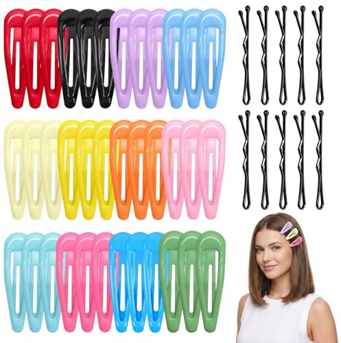 MNYXIS 76 Pezzi Mollette Capelli Bambina e Donna, 36 Clip a Scatto Colorate 3cm e 40 Forcine Nere 4.2cm, fermagli capelli bambina, Set Accessori Capelli in Metallo e Goccia per Acconciature Quotidiane