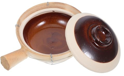 FESTFENDS Pentola di Terracotta in Ceramica Coperchio per Cucinare Stufati e Riso, Distribuzione Uniforme del Calore, Materiale Argilla e Ferro, per Viaggi e Feste