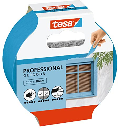 tesa Masking Tape OUTDOOR - Thin Painter's Tape for Extremely Precise Outdoor Painting - UV and Weather Resistant - 25 m x 38 mm - Blue
