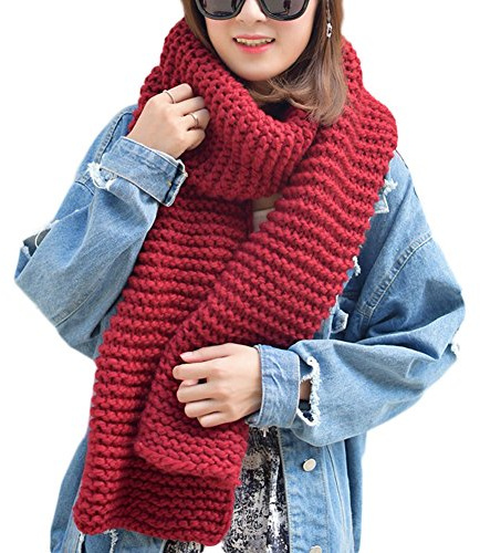 DELEY Unisex Couple Automne Hiver Echarpe Chunky Cable Tricot Chaud Doux Réversible Foulards Long Wrap Châles Etoles Noël Cadeaux Rouge