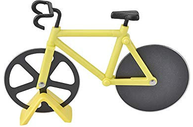SENRISE - Cortador de pizza para bicicleta (doble acero inoxidable, antiadherente, con soporte, 1 unidad, amarillo)