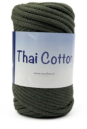 TRICOT CAFE' Thai Cotton - Cordino Intrecciato in Cotone Biologico - Fettuccia per Borse a Uncinetto - Macramè Accessori Fai da Te (Verde Militare 805)