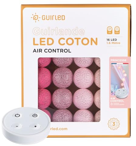 GuirLED - LED Baumwollkugeln Lichterkette USB - Drahtlose Fernbedienung - Baby Nachtlicht 2h - Dual USB 2A Netzteil enthalten - 4 Intensitäten – 16 Kugeln 1.6m - Prinzessin