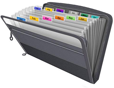 Fun File Organiser,13 Pockets Folder Document Organisers Box Files, Zip Expanding File Folder,Accordian Filing Boxes with Tabs,Expandable Folders for Paperwork A4,Documents and Paper Storage,Black