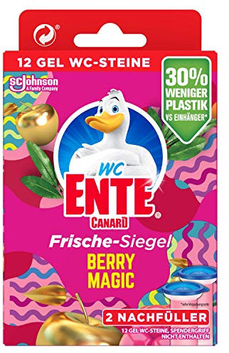 WC-Ente Frische-Siegel Nachfüller, körbchenloser WC-Reiniger, 12 Gel WC-Steine, Berry Magic, 72 ml