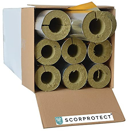 Scorprotect® voller Karton Alukaschierte Rohrschale Rohrisolierung Steinwolle mit 0.040 Wärmeleitfähigkeit (Steinwolle, 64 x 30 mm x 1 Meter)