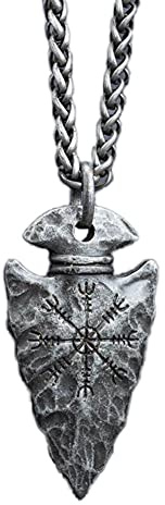 DFWY Helm Der Ehrfurcht Speerkopf Wikinger Halskette, Aegishjalmr Schutz Talisman Pfeilspitze Anhänger, Nordic Celtic Pagan Vintage Punk Viking Schmuck Für Männer Frauen