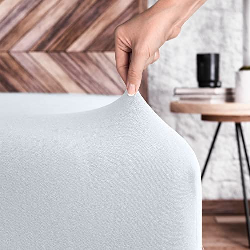 Wolkenfeld Spannbettlaken 90x200cm bis 100x200cm - 100% Baumwolle - Superweiches Jersey Bettlaken für Matratze, Boxspringbett oder Topper - 5 bis 20cm Matratzenhöhe, Weiss