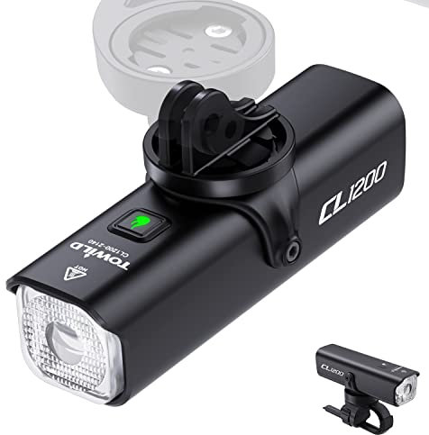 TOWILD CL1200 1200 Lumen Front Bike Light, USB-C Rechargeable 4000mAh Smart Bicycle Headlight, IPX6 Waterproof, Under/Top Mount Handlebar, Garmin GoPro Compatible Bracket (Supports Remote Optional)