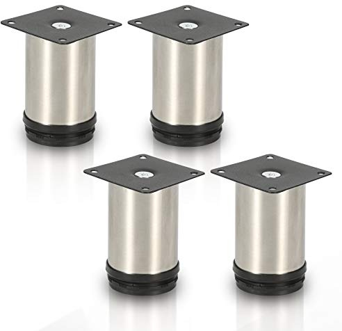 Sonnewelt 4er Set Möbelfüße | Hochwertige Edelstahl Möbelfuss | 100mm Verstellbare für individuelle DIY-Möbel | Möbelbeine Küchenschränke Edelstahl runde Schrankfüße