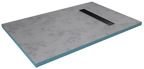 MARWELL Duschelement 90 x140 x 4 cm direkt befliesbar mit integrierter Ablaufrinne in schwarz und waagerechtem Ablauf - bodeneben und barrierefrei einbaubar - integriertes Gefälle