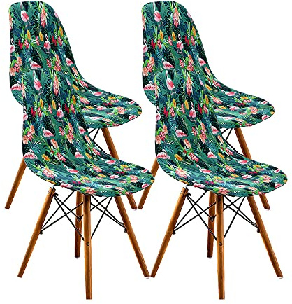 Highdi Schalenstuhl Bezug,Stuhlbezug 1/2/4/6 er Set 3D-Flamingo-Druck Stuhlbezüge Stretch Esszimmerstühle Bezug Elastischer Stuhlhussen Abnehmbar Waschbar Küchenstühle Husse (4PCS,tropisch)