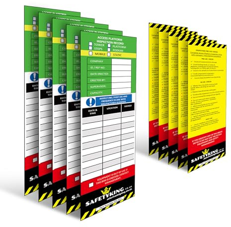 SAFETYKING® 10 tagginlägg för åtkomstutrustning – taggsatsinlägg | Robust åtkomstutrustning tagginlägg | Hög synlighet åtkomstutrustning inspektionsetikett | Etikett för åtkomstutrustning | Etikett