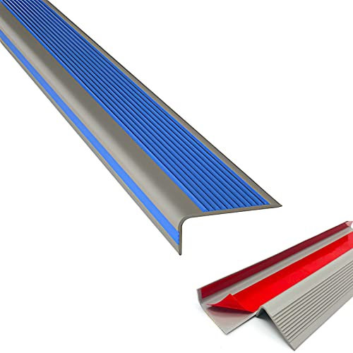 NUACOS Treppenkantenprofil Selbstklebend PVC Kunststoff Treppen-Kantenschutz, Antirutsch-Profil, L Eckschutzprofil mit Rillen, Bodenprofil ungelocht zum Kleben,Blau,1800cm