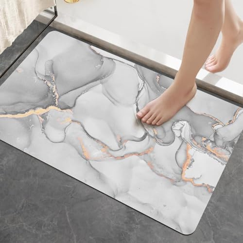 DEXI Badematte rutschfest 43 x 80 cm, Super Absorbierende Badezimmerteppich, schnelltrocknende Badvorleger, Waschbar Duschvorleger für Dusche, Badewannen und Badezimmer, Hellgrau