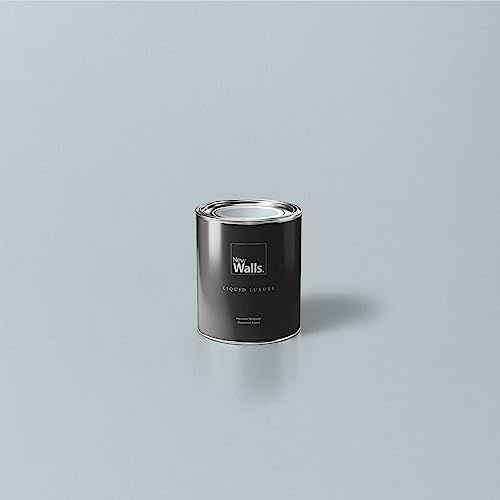 New Walls Premium Wandfarbe Blau, Blaugrau Liquid Luxury Dispersionsfarbe für Innenräume – 1 L