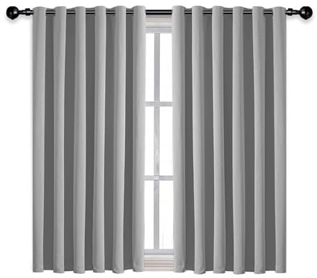 AMEHA Blackout Eyelet Curtains for Bedroom Light Grey Black Out Curtains Thermal Insulated Ring Top Window Treatment Curtain 46 X 54 Inch 2 Panels Tiebacks…