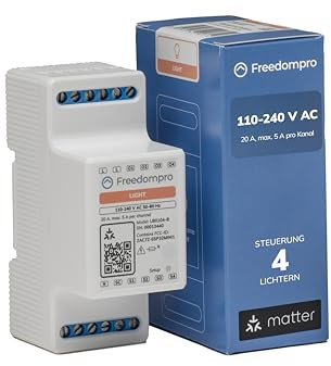 Freedompro Interruttore Smart WiFi Comanda 4 Luci, Lampade, Faretti, Punti Luce, Modulo Smart Home DIN H Relè Compatibile con Matter, Apple HomeKit, Alexa, Google Home, 110-240V 5A Quadro Elettrico