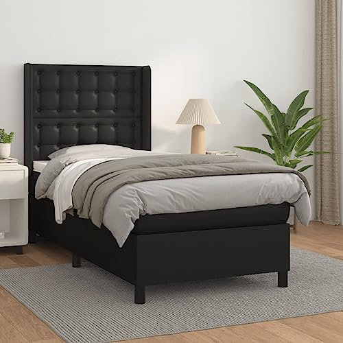 Gecheer Boxspringbett mit Matratze Bettgestell Bettrahmen Designerbett Gästebett Jugendbett Schwarz 100x200 cm Kunstleder-Q106