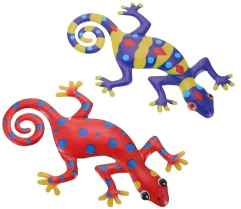 Sosoport 2stücke Metall Gecko Wanddekoration Hängefigur Deko Ornament Für Schlafzimmer Arbeitszimmer Badezimmer Geschäft