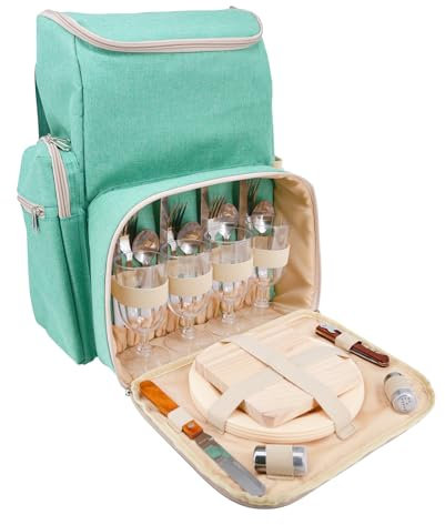 Les Jardins de la Comtesse - Picknick-Rucksack für 4 Personen – komplett mit Kühlfach – robuste und leichte Teller – viele Taschen – 29 x 15 x 44 cm (Türkis)
