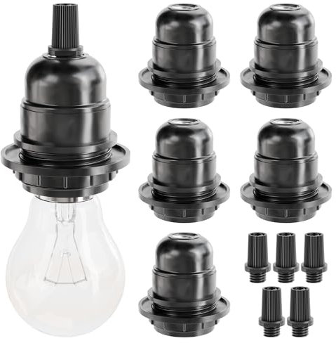 Greate. Portalámparas E27 Negro - Casquillos para Bombillas 250V 60W - de Plástico para Lámparas de Mesa, Pie o Techo (6 Unidades)