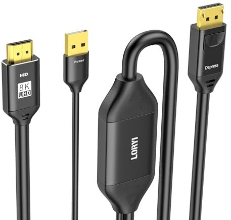 Loryi 8K HDMI to DisplayPort Cable 4K@120Hz, HDMI 2.1 to DP 1.4, 6.6ft, Xbox Series X, PS4/5, PC, Monitor