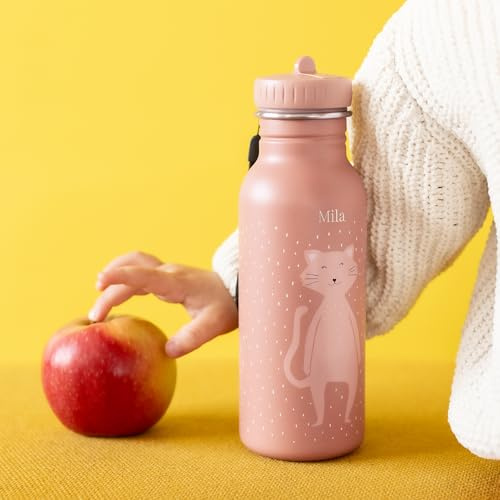 Gourde personnalisable enfant - Trixie verre plastique enfant personnalisé (500 ml, 100% acier inoxydable) (Chatte)