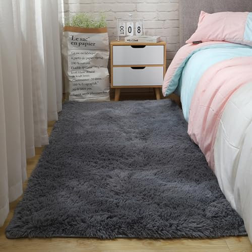 YUANWAN Hochflorteppich Langflor Teppich 280 x 340 cm Anti-Rutsch Unterseite, Waschbar Rechteck Teppich Wohnzimmer Langflor Wohnzimmerteppich für Schlafzimmer, Wohnzimmer, Schwarz