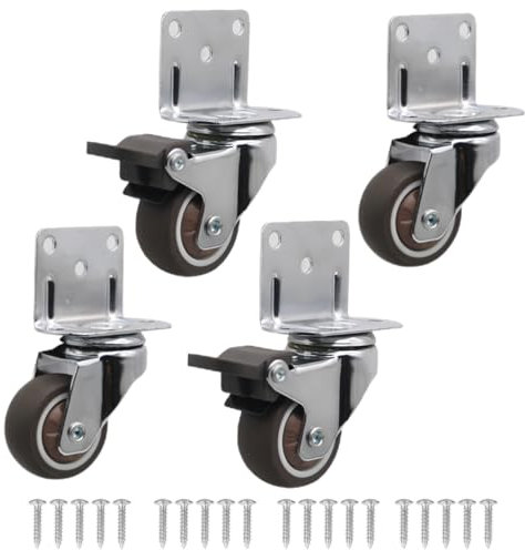 Beruyu 4er Set L-Montageplatte Möbelrollen 50mm mit 2 Bremse, 360-Grad Schwerlastrollen Tragkraft 270kg, Vollgummi Lautlose Rollen für Möbel, Tisch, Kabinett, Transportrollen