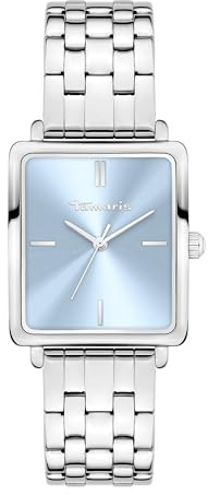 Tamaris Damenuhr mit eckigem Gehäuse & Edelstahlband oder Lederband – Schlichte Armbanduhr für Damen in Silber, Gold, Roségold, Schwarz, Blau, Grün, Lila UVM