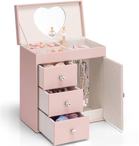 Vlando Joyero musical para niñas, caja de música grande para niños, con bailarina para decoración de cumpleaños o dormitorio, 4 capas, joyas para niñas y niños